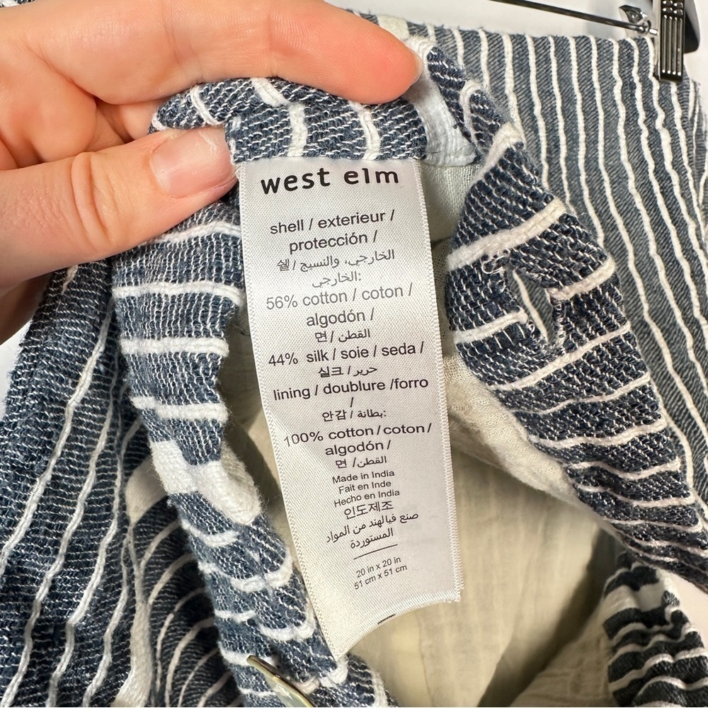 West Elm Silk Blend Striped Pillow Covers Button Front Set of 2 19x19 Navy - Picture 6 of 13
